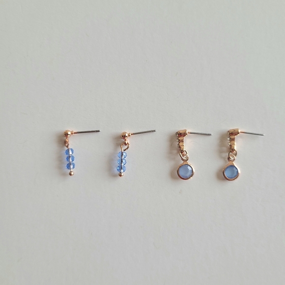 Rose Gold Blue Beaded Earrings Set - Picture 7 of 7